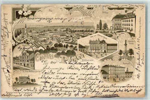 Planá 1898 Hotel zum schwarzen Bären Rathaus Tracht Sparkasse St. Anna Wallfahrtskirche