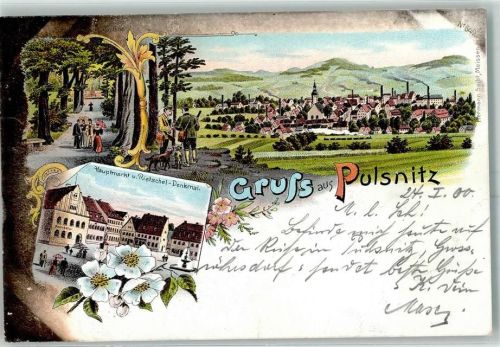 Pulsnitz 1900 Hauptmarkt Rietschel-Denkmal Schlossgartenpartie