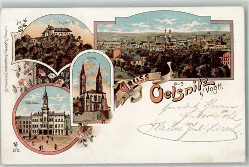 Oelsnitz 1899 Vogtsberg Rathaus Kirche