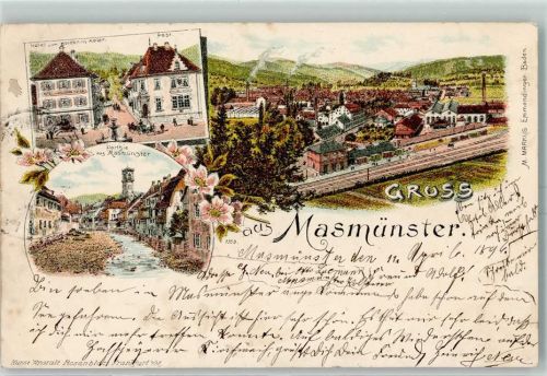 Masevaux 1896 Gruss aus Postamt Hotel zum goldenen Adler AK