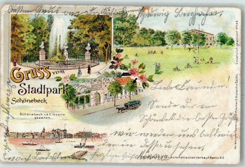 Schönebeck 1902 Stadtpark Elbe Schiffe Raddampfer Fahrrad Springbrunnen pfe Pferdestraßenbahn