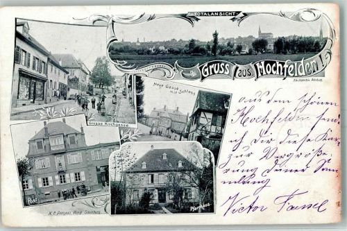 67270 Hochfelden 1899 - Pfarrhaus Postamt Gr. Kirchgasse AK