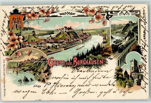 Burghausen 1900 Eisenbahn Burgfried Hauptburg Salzach Wappen