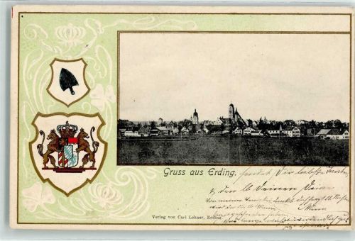 85435 W8058 Erding 1907 Prägedruck Wappen