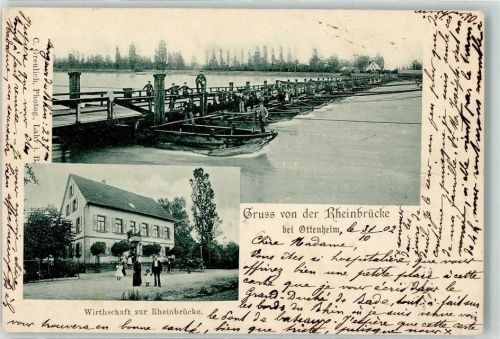 Ottenheim 1902 Gasthaus zur Rheinbrücke Schiffbrücke