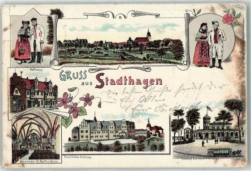 Stadthagen 1900 Rathaus Tracht Inneres der St. Martini Kircche Fürstliches Schloss Bahnhof u. Neue Pferdestraßenbahn