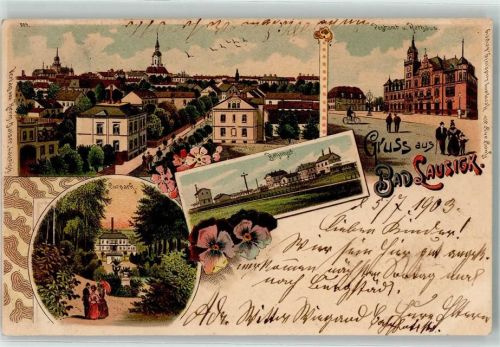 Bad Lausick 1903 Postamt Rathaus Kurpark Bahnhof Stiefmütterchen