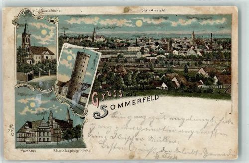 Sommerfeld Büttelturm Rathaus St. Nicolaikirche Maria Magdalena-Kirche Lithographie