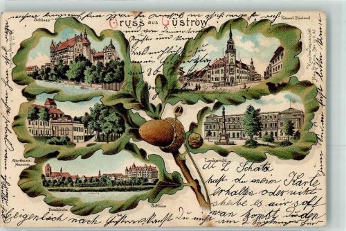 Güstrow 1905 Schloss Kaiserl. Postamt Landgericht Domkirche Altertums Museum