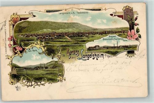Langelsheim 1898 Bahnhof Marienhütte Frau Sophien-Hütte Kali-Werk Lithographie
