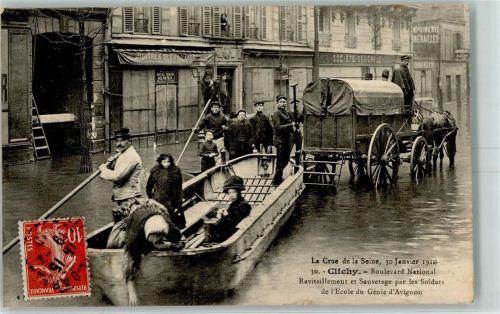 Clichy Überschwemmung La Crue de la Seine 1910 , Boulevard National