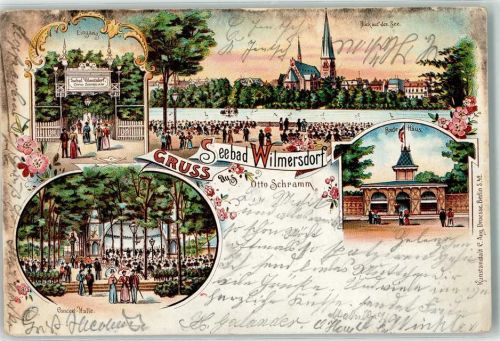 Wilmersdorf 1902 Seebad Wilmersdorf Blick auf den See Badehaus Concerthalle