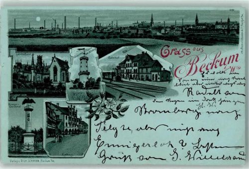 Beckum 1898 Bahnhof Aussichtsturm Kriegerdenkmal Landratsamt Rathaus
