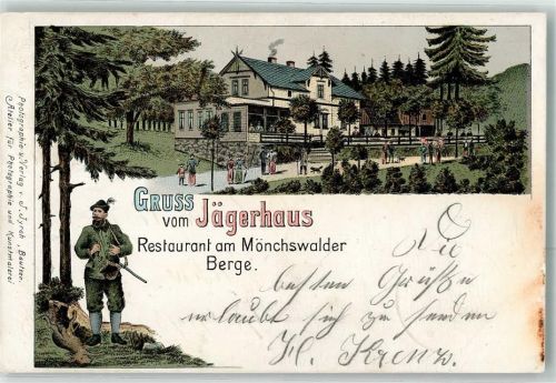 02681 O8609 Wilthen 1899 Lithographie Gasthaus Jägerhaus Jäger Ort lt. Stempel