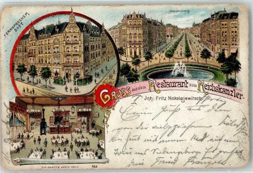 50667 W5000 Köln Hohenstaufenring 1898 Gebrauchsspuren Hohenstaufenring Gasthaus zum Reichskanzler Gastraum Litho