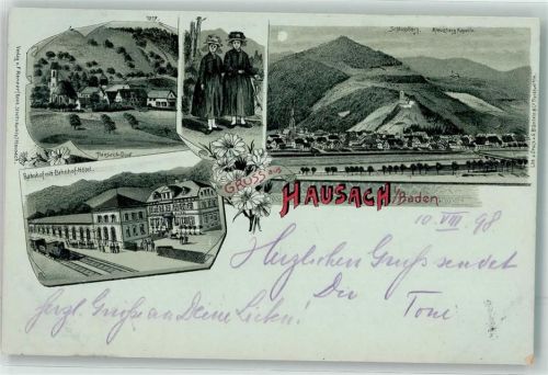 Hausach 1898 Trachten Schlossberg Kreuzberg Kapelle Bahnhof Bahnhof-Hotel Eisenbahn