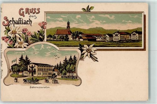 Schaftlach Gasthaus Bahnrestaurant Lithographie
