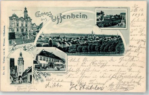 Uffenheim 1898 Zwinger Turm Kgl. Forstamt Gasthaus zur Post Würzburger Tor