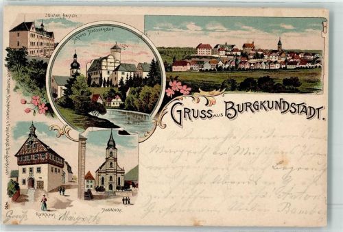 Burgkunstadt 1902 Nervenheilanstalt Rathaus Stadtkirche Schloß Strössendorf Litho