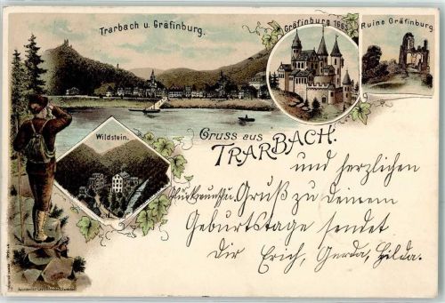 Trarbach 1897 Gräfinburg Ruine Wildstein Wanderer