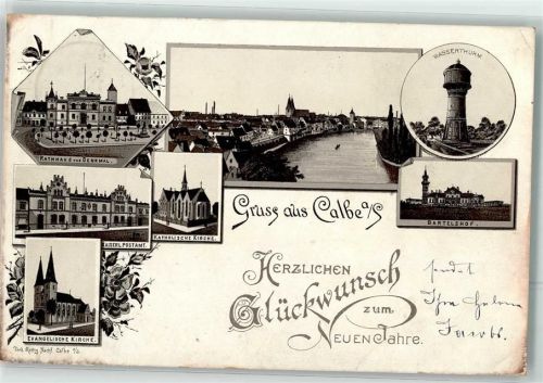 Calbe 1906 Vorläufer Rathaus Wasserturm Kaiserl. Postramt