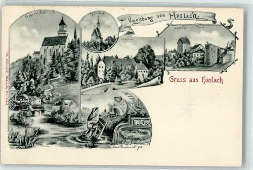 Haslach Kirche bad Hollerberg Lichtenau Markttor u. Turm Frosch sign. L. Duschmidt