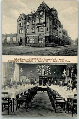 08485 O9802 Lengenfeld , Vogtl Foto AK Gasthaus Quetsche Speisesaal Bühne Klavier