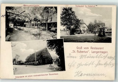 Langenhagen 1914 Gasthaus St. Hubertus Garten Straßenbahn Ritterdamm