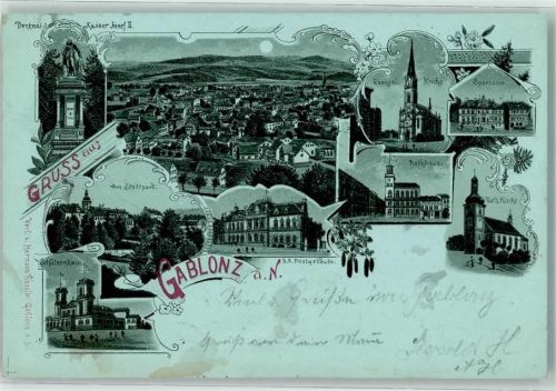 Jablonec n. Nisou 1898 Denkmal Kaiser Josef II. Schützenhaus K.k. Postgebäude Kath. Kirche