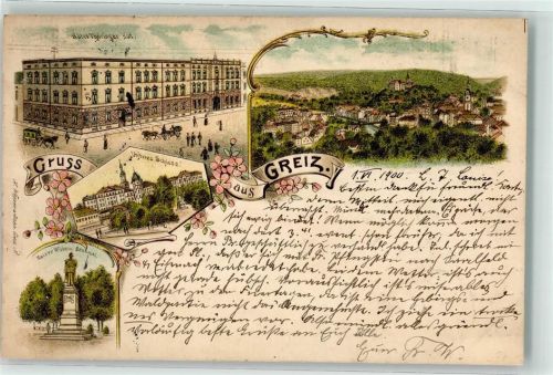 Greiz 1900 Hotel Thüringer-Hof Unteres Schloß Kaiser Wilhelm-Denkmal