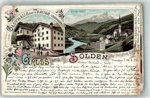 6450 Sölden 1897 Gebrauchsspuren Gasthaus zur Traube Lithographie