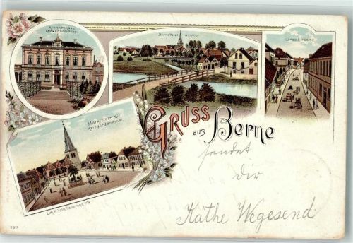 Berne 1897 Kückene-Stifung Krankenhaus Marktplatz Kriegerdenkmal Lange Straße Bahnpoststempel