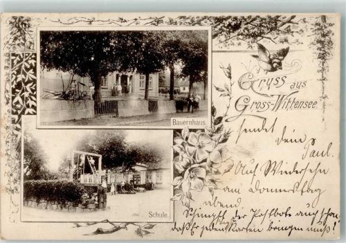 Groß Wittensee 1901 Schule Bauernhaus Bahnpost Kiel-Flensburg Zg. 3