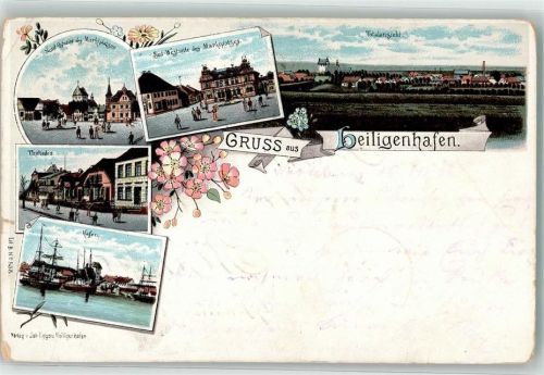 Heiligenhafen 1898 Marktplatz Hafen Thalboden Lithographie