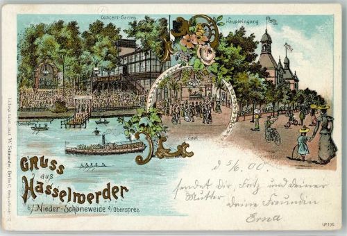 Niederschöneweide 1900 Etablissement Hasselwerder Saal Konzertgarten Haupteingang Oberspree