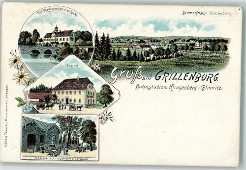 01737 O8211 Grillenburg Lithographie Kgl. Oberforstmeisterei Gasthaus Gasthausgarten Veranda