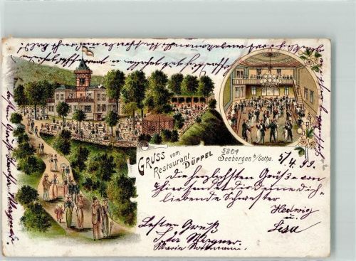 Seebergen 1899 Gasthaus Süppel Gartenanlage Ballsaal Bahnpost Leipzig-Eisenach