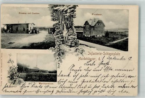 Haidehäuser 1902 Infanterie-Schießplatz Eingang Kantine Forsthaus Maschinenhaus Hase Reh