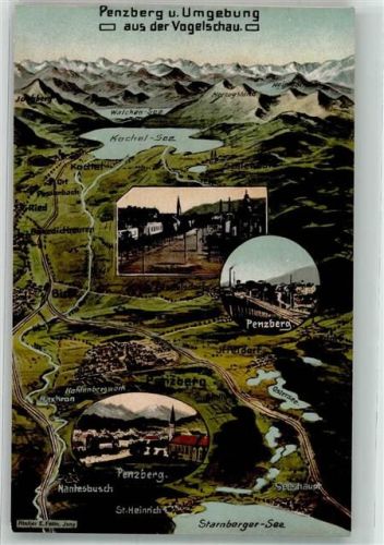 Penzberg Vogelschau Penzberg und Umgebung Starnberger See Atelier E. Felle-Isny
