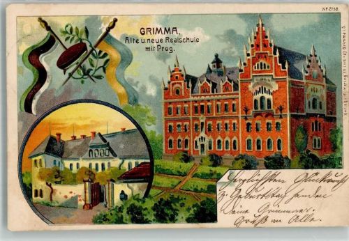 Grimma 1899 Alte und neue Realschule mit Prog.