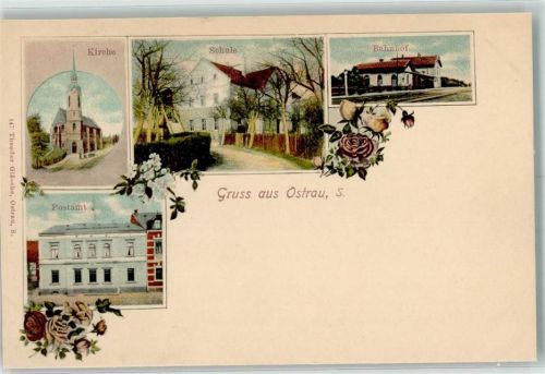 Ostrau Postamt Kirche Schule Bahnhof Rosen