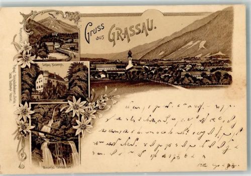 Grassau 1897 Schloß Niedernfels Wasserfall Edelweis
