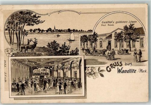 Wandlitz 1910 Wandlitzer-See Hirsche Gasthaus zum goldenen Löwen Ballsaal