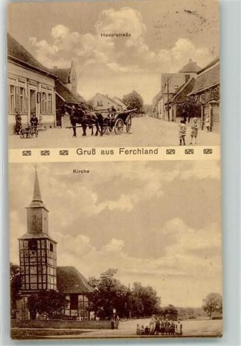 39307 O3281 Ferchland 1917 - Hauptstraße Pferdefuhrwerk Dorfkirche