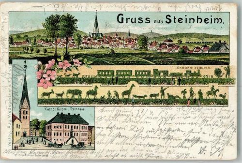 Steinheim 1904 Kath. Kirche Rathaus Hecken-Figuren