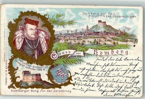 Homberg 1902 Portrait Landgraf Philipp der Großmütige v. Hessen Homburger Burg Wappen