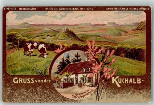 73072 W7322 Donzdorf 1909 Lithographie Gasthaus Kuchalb Kühe