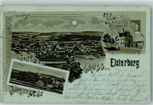 07985 O6603 Elsterberg , Vogtl 1899 Lithographie Kaiserl. Postamt Turnhalle Ruine Burgkeller Mondschein