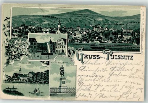 Pulsnitz 1901 Rietschel-Denkmal Schloßteich Marktplatz