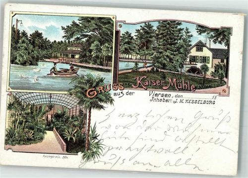 Viersen 1897 Gasthaus Kaiser-Mühle Mühlrad Teich Gewächshaus